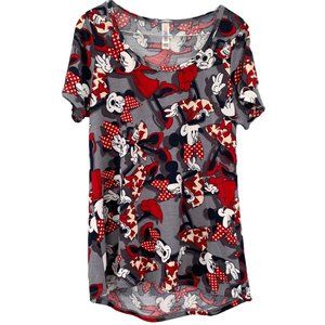 Lularoe Minnie Mouse Irma Top Shirt size XS Gray Black Red Allover Print